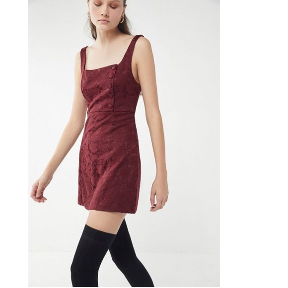 NEW UO Hallie Embroidered Square-Neck Mini Dress - Picture 2 of 8